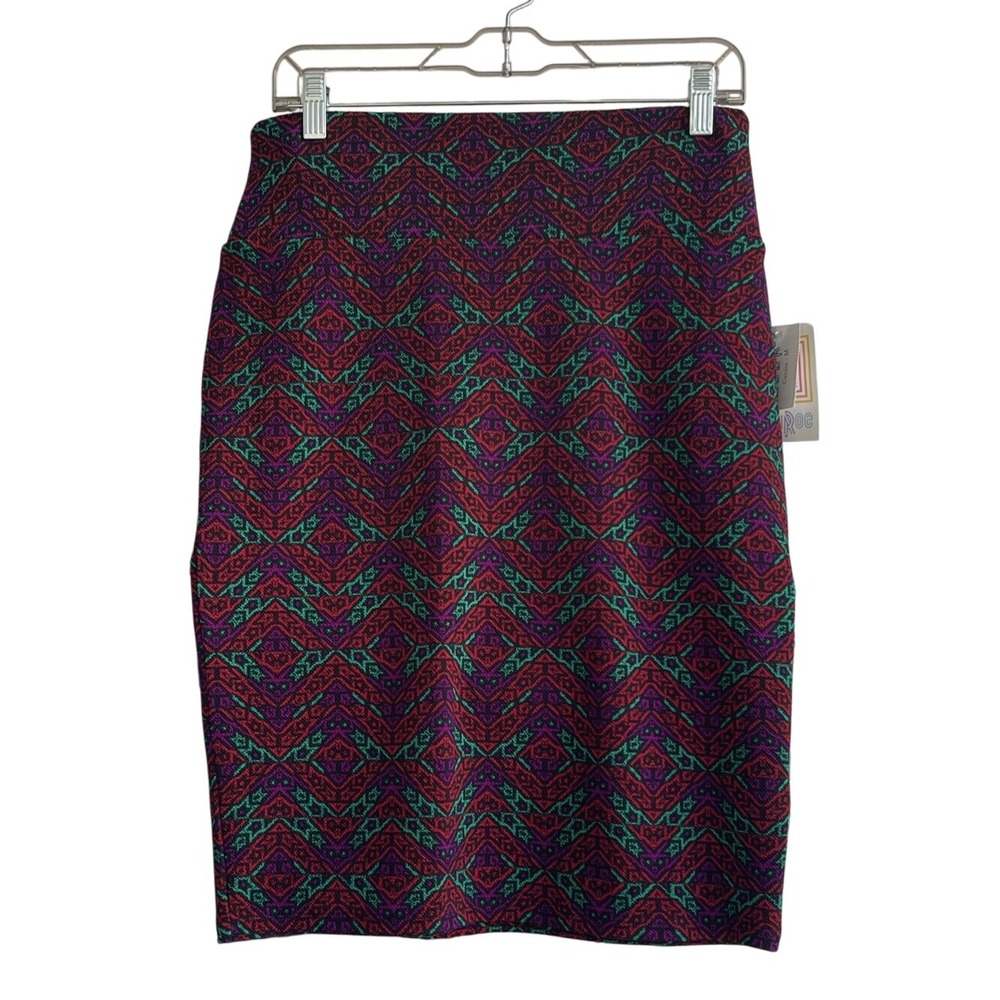 LuLaRoe Medium Geometric Print Skirt Pencil Style Purple Red Green Pattern